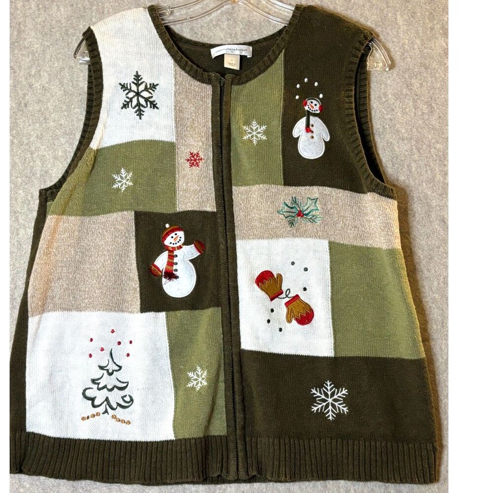 Christmas Sweater Vest XL Patchwork Snowman Grandma Butter Mom Cottage Core